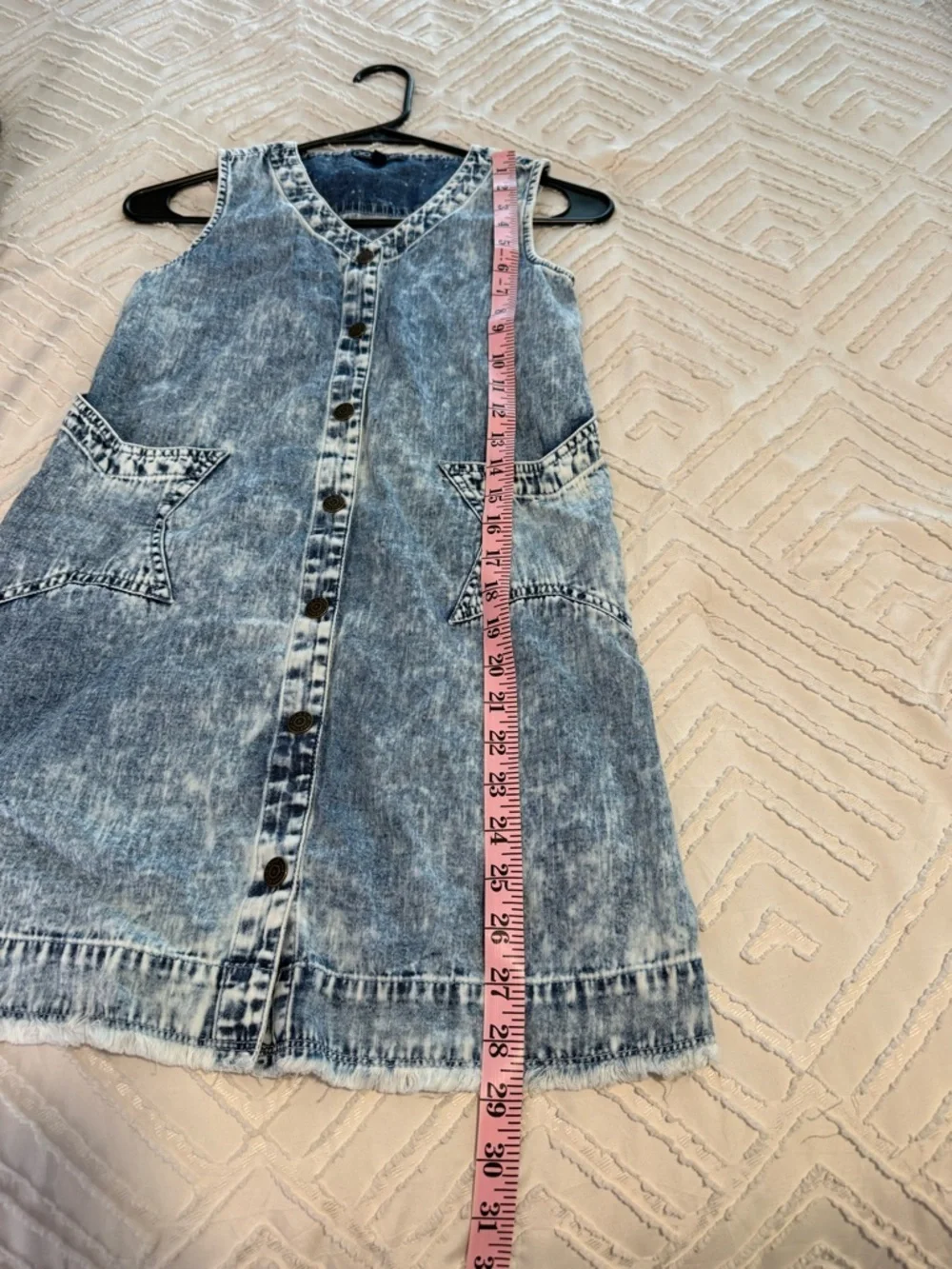 Blue Acid-Wash Denim Kids' Casual Dress with Star Pockets